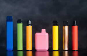 A set of colorful disposable electronic vaping pens